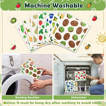 Lucomb Reusable Swedish Kitchen Dish Cloths, 8 Pack Replace Paper Towels Quick Drying Kitchen Sponges Dish Rags for Dishes Washing Home Cleaning Window Glass Wipes (Mixed Fruit) - color: Mixed Fruit