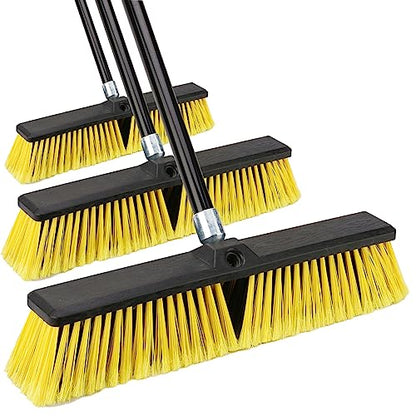 18 Inches Push Broom Outdoor- Heavy Duty Broom with 63" Long Handle for Deck Driveway Garage Yard Patio Concrete Floor Cleaning - color: Yellow 18 Inches Heavy Duty 3 Pack