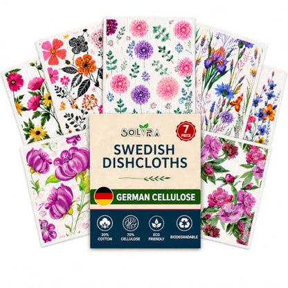 7 PCS Flower Print Swedish Dishcloths for Kitchen 100% Biodegradable, Reusable Cellulose Sponge Cloths Ultra Absorbent, Eco Friendly Cleaning Towels Dishcloths for Washing Dishes & General Cleaning - color: 7 Pcs-flowers Print