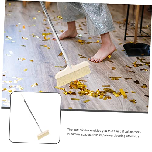 Indoor Outdoor Dust Mop Soft Bristle Cleaning Brush Collapsible Handle - color: Black