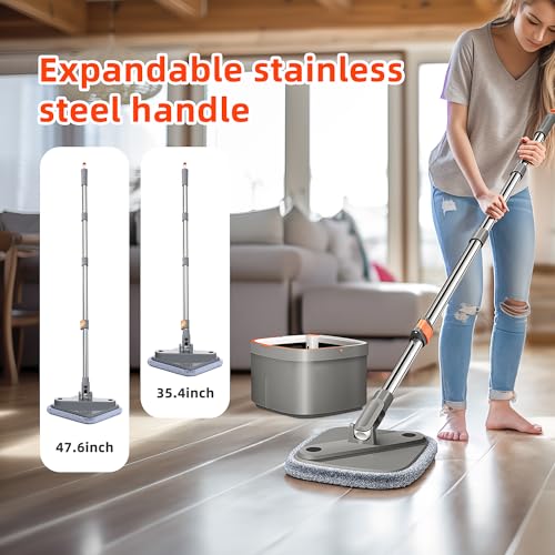 Spin Mop and Bucket Set with Self Separation Dirty and Clean Water System with 6pads, Square Mop Bucket Self Wringing 360° Rotating Clean Floor Mop-Head for Hardwood Tile Marble Floors-6Pads - size: Mop Set with 6pads