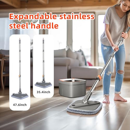 Spin Mop and Bucket Set with Self Separation Dirty and Clean Water System, Square Mop Bucket Self Wringing 360° Rotating Clean Floor Mop-Head for Hardwood Tile Marble Floors - size: Mop Set with 2pads