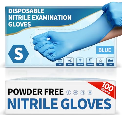 Medguy Medical Blue Nitrile Disposable Exam Gloves, 4 Mil 100 Pcs Powder-Free Latex-Free Food-Safe for Lab Cooking Cleaning - color: Small (Blue)