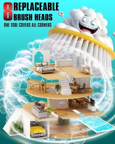 Electric Spin Scrubber, 2024 Upgrade Cordless Shower Scrubber with Power Display Screen Extension Handle, 8 Brush Heads 3 Adjustable Speeds 420 RPM, Power Cleaning Brush for Bathroom Tub Grout Bathtub