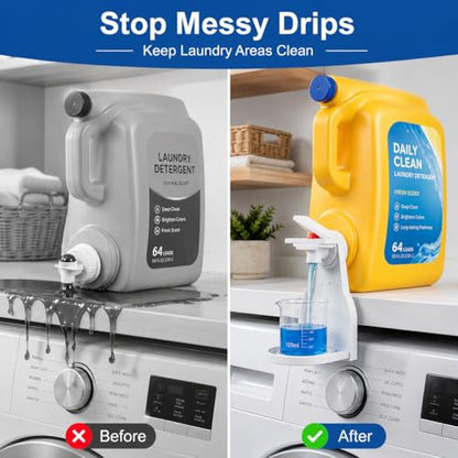 Laundry Detergent Dispenser Cup Holder, No Drip Laundry Detergent Holder with Easy Press Nozzle Switch, Laundry Cup Holder and Drip Tray for Liquid Detergent Dispenser, Laundry Room Organization - color: 1 Pack White