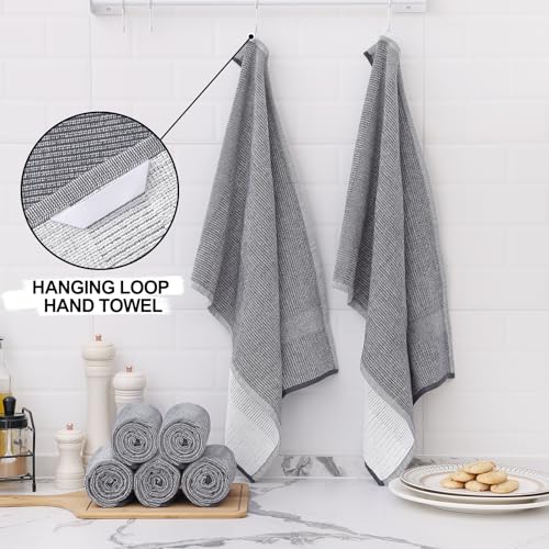 Homaxy Premium Kitchen Towels(18”x 28”, 3 Pack), Large Cotton Kitchen Hand Towels, Flat and Terry Dish Towels, 380 GSM Highly Absorbent Tea Towels Set with Hanging Loop, Grey - color: Grey, style: 3-pack