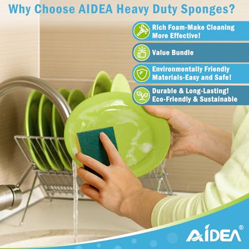AIDEA Sponges Kitchen, 50 Pack Heavy Duty Dish Sponge, Cleaning Dish Scrubber Sponge for Home and Kitchen, Stink-Free Cleaning Supplies for Pots, Pans - style: Yellow-Rectangle Shape