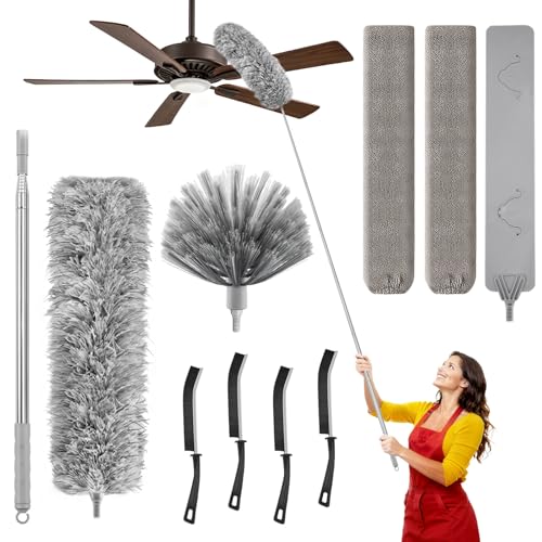 100-inch Duster with Extension Pole, 9-in-1 Cobweb Duster Kit Includes Spider Web Brush & Flat Gap Cleaner for High Ceiling, Fan, Under Appliances, Car, Home Deep Cleaning - color: 10-piece Set With Flat Gap Cleaner*2