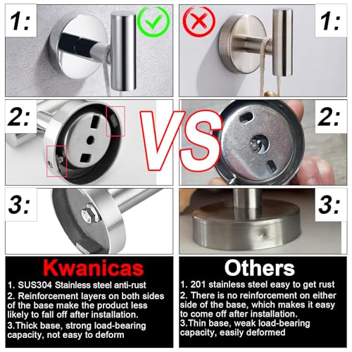 5 Pieces Polished Chrome Bathroom Hardware Accessories Set,Hand Towel Ring,16 inch Towel Bar,Toilet Paper Holder,2pcsTowel Hooks,Round SUS304 Stainless Steel Heavy Duty Wall Mount Holder,Towel Rack - color: Polished Chrome, size: 5 piece 16"