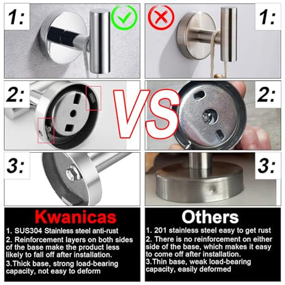 5 Pieces Polished Chrome Bathroom Hardware Accessories Set,Hand Towel Ring,16 inch Towel Bar,Toilet Paper Holder,2pcsTowel Hooks,Round SUS304 Stainless Steel Heavy Duty Wall Mount Holder,Towel Rack - color: Polished Chrome, size: 5 piece 16"
