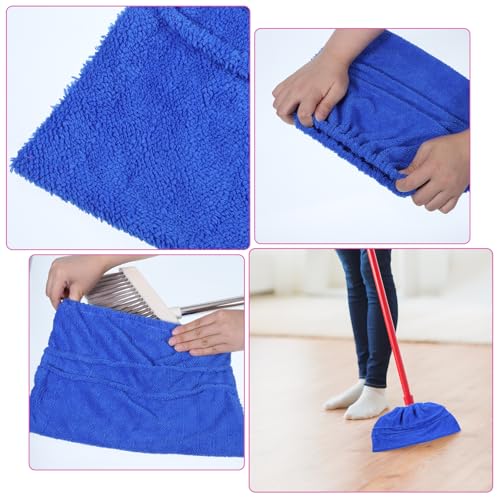 2PCS Mop Socks Broom Cloth Cover with Elastic Bands, Washable Broom Pads Baseboard Cleaner Tool, Multi-Purpose Reusable Mopping Cloth Replacement, Suitable for Pet Hair, Dust, Stains, Windows
