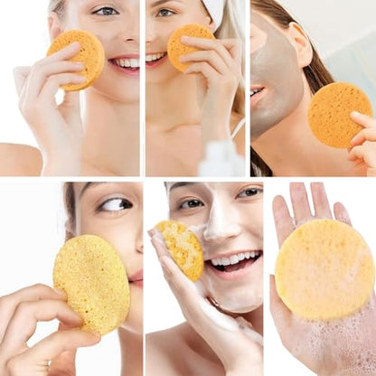 AKOAK 5 Pcs Face Compression Sponge Round Makeup Remover Pad is Reusable for Deep Cleansing, Exfoliating, and Makeup Removal(Yellow) - color: Yellow