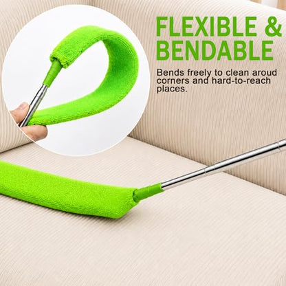 Retractable Gap Dust Cleaner with Extension Pole 30'' to 100'', Cleaning Tools with 3 Microfiber Dusting Cloths, Extendable Long Handle Duster for Cleaning Under Refrigerator Furniture Appliance Green - color: Green