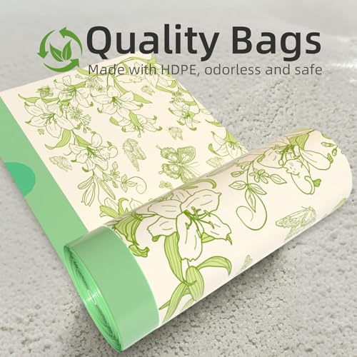 13 Gallon Trash Bags with Drawstring and Lily Printed, Leakproof and Odor Control Garbage Bags Tall Kitchen, Tear-Resistant Kitchen Trash Bags for Home, Portable Garbage Bags, 50 Count - style: Lily-13 Gallons