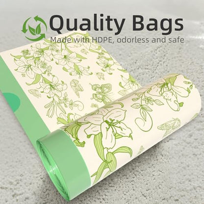 4 Gallon Trash Bags, Small Garbage Bags with Drawstring and Printed Lily Design, Tear-Free, Leakproof & Durable Small Trash Bags for Bathroom, Office, 50 Count - style: 4 Gallon Lily Trash Bags - 50 Counts
