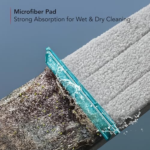 OVENTE Mop and Bucket with Wringer Set, Hands-Free Self-Cleaning Flat Floor Mop with Washable Microfiber Pad, Home Cleaner for Smooth Wall, Hardwood, Tile, Laminate and Glass Windows, Beige MBP32BGG