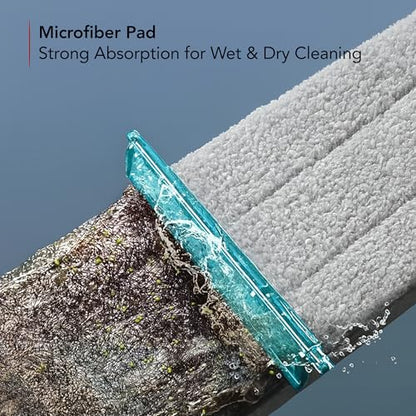 OVENTE Mop and Bucket with Wringer Set, Hands-Free Self-Cleaning Flat Floor Mop with Washable Microfiber Pad, Home Cleaner for Smooth Wall, Hardwood, Tile, Laminate and Glass Windows, Beige MBP32BGG