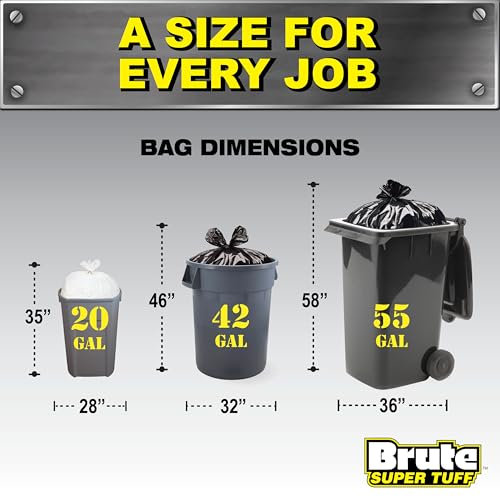 Brute Super Tuff Heavy Duty 2.2 MIL Contractor Bags, Extra Large Trash Bags, Twist Tie Closure, Black, 55 Gallon, 15 Count - size: 15 Count (Pack of 1), style: Contractor (55 Gallon)