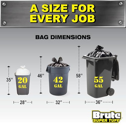 Brute Super Tuff Heavy Duty 2.2 MIL Contractor Bags, Extra Large Trash Bags, Twist Tie Closure, Black, 55 Gallon, 15 Count - size: 15 Count (Pack of 1), style: Contractor (55 Gallon)