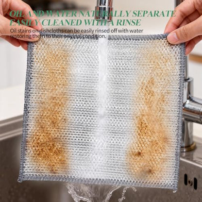10PCS Non-Scratch Wire Dishcloth,Silver Mesh Dish Cloths with Diamond Weave, Reusable Multipurpose Wire Dishwashing Rags for Cookware, Glass Stovetops, and Enamel Surfaces - size: 10 PCS