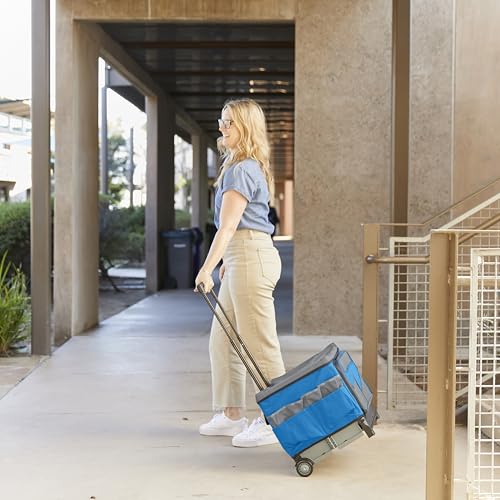 ECR4Kids Universal Rolling Cart with Canvas Organizer Bag, Mobile Storage, Blue/Grey - color: Blue