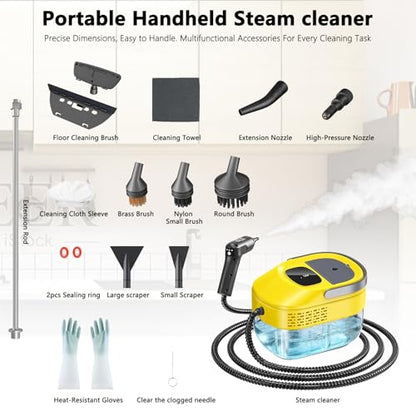 2026 New 3 Level Adjustable Pressurized Handheld Steam Cleaner for Home, 10s Heat-Up Handheld Steamer for Cleaning, 1.6 Qt Tank Portable Steam Cleaner Handheld for Car 1 PCS Yellow