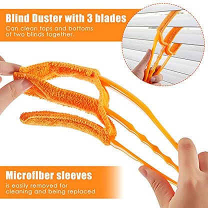 4 Pcs Window Venetian Blind Cleaner Duster Tool 7 Finger Blind Rush and Shutter Cleaner Brush Hand-held Window Shutter Air Conditioner Duster for Dirt(Yellow, Orange) - color: Yellow, Orange