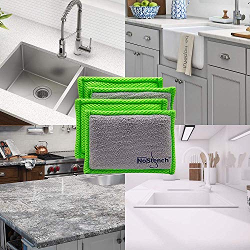 NoStench Washable Kitchen Sponges, Microfiber Dish Sponges, 4 Pack | Non-Scratch, Machine Washable Reusable Sponge for Dishes, Pots, Pans, Stainless Steel and Non-Stick Cookware
