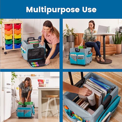 ECR4Kids Universal Rolling Cart with Canvas Organizer Bag, Mobile Storage, Turquoise/Grey - color: Turquoise/Grey