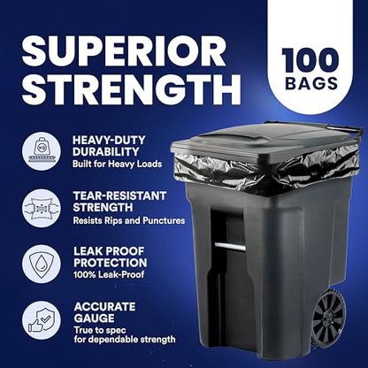 Plasticplace 64-65 Gallon Trash Can Liners for Toter │ 1.2 Mil │ Black Heavy Duty Garbage Bags │ Rolls │ 50” x 60” (100 Count) - size: 100 Count (Pack of 1)
