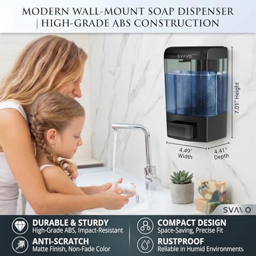 SVAVO Wall Mounted Soap Dispenser Kitchen Bathroom Manual Soap Dispenser Refillable Hand soap Dispenser for Liquid Contianers Shampoo Gel Chamber for Household Commerical 23.7oz (700ml) ABS - color: Black