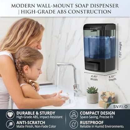 SVAVO Wall Mounted Soap Dispenser Kitchen Bathroom Manual Soap Dispenser Refillable Hand soap Dispenser for Liquid Contianers Shampoo Gel Chamber for Household Commerical 23.7oz (700ml) ABS - color: Black