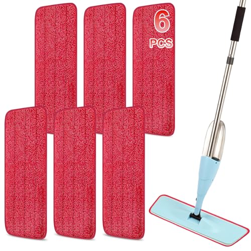16.5 Inch Reusable Mop Pads Microfiber Spray Mop Replacement Heads for Wet/Dry Mops Compatible with Bona Floor Care System (6 Pack) - color: Red