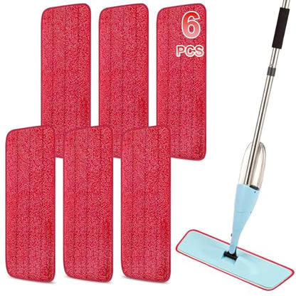 16.5 Inch Reusable Mop Pads Microfiber Spray Mop Replacement Heads for Wet/Dry Mops Compatible with Bona Floor Care System (6 Pack) - color: Red