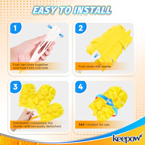 KEEPOW Reusable Duster Refill Compatible with Swiffer Hand Duster, Heavy Duty Duster Refills, 360 Degree Dusters Refills for Cleaning, Fleece Refill Ceiling Fan, 4 Pack (Handle is Not Included) - color: 1yellow+1blue+1purple+1rose Red, size: 4 Pack