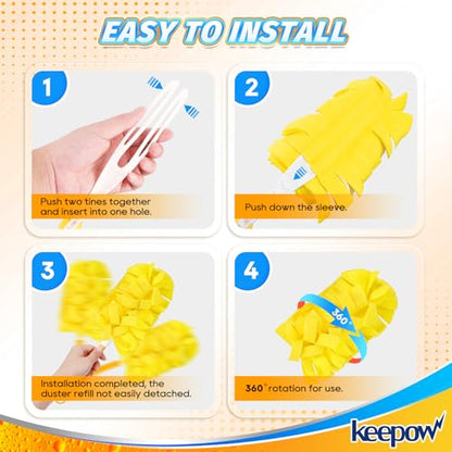 KEEPOW Reusable Duster Refill Compatible with Swiffer Hand Duster, Heavy Duty Duster Refills, 360 Degree Dusters Refills for Cleaning, Fleece Refill Ceiling Fan, 4 Pack (Handle is Not Included) - color: 1yellow+1blue+1purple+1rose Red, size: 4 Pack
