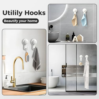 Shower Hooks for Inside Shower,No-Drill Removable&Reusable Towel Hooks for Bathroom,Heavy Duty Suction Cup Hooks for Glass Window,2 Pack(White) - color: White