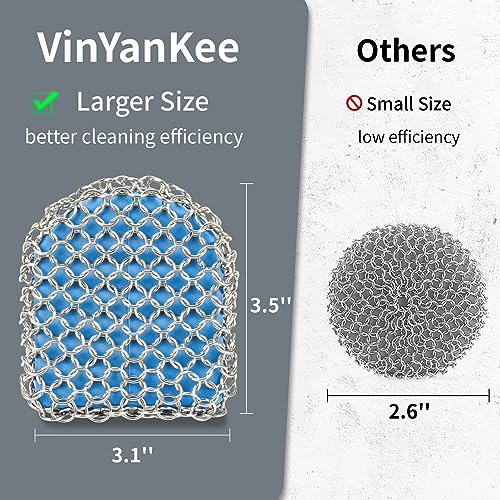 Cast Iron Scrubber with Pan Scraper, 316 Chainmail Scrubber, Upgraded Chain Mail Scrubber Sponge, Cast Iron Cleaner for Grill Pan Skillet Wok Carbon Steel, Dutch Oven Metal Brush Cleaning Kit, Blue - color: Blue