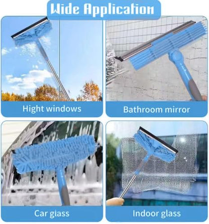 68'' Window Squeegee Cleaner Kit - 2-in-1 Rotatable Window Cleaning Tool with Extension Pole, Professional Streak-Free Squeegee with Bendable Head for Indoor/Outdoor Windows Car Glass (Blue, 38.45FT) - color: Blue