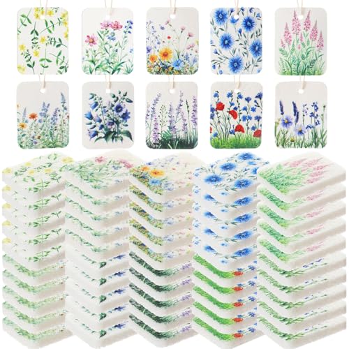 Maxdot 50 Counts Compressed Cellulose Sponges Bulk Flower Plant Style Natural Kitchen Compostable Non Scratch Dish Sponges for Washing Dishes, Cleaning Countertop Sink, Kids DIY - style: Flower Plant Style