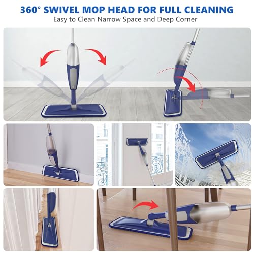 Spray Mops for Floor Cleaning - BPAWA Microfiber Floor Mop Flat Wet Mop Dry Dust Mop for Hardwood Laminate Wood Tile Vinyl Kitchen Bathroom Floors with 4 Washable Pads Reusable 550ML Refillable Bottle