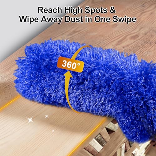 Tiumso Dusters for Cleaning,Microfiber Feather Duster 5-in-1 Kit, Duster with Extension Pole 100 Inches, Cobweb Duster, Microfiber Dusters for High Ceilings and Fans, Blinds and Cars - color: Blue