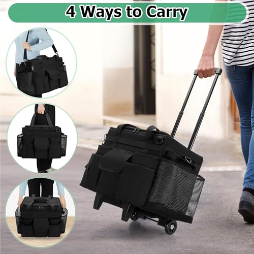LoDrid Rolling Cleaning Caddy with Lid, Cleaning Supplies Organizer with Detachable Trolley, Cleaning Caddy Cart on Wheels with Handle and Shoulder Strap for Housekeepers, Black, Bag Only - color: Black