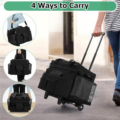 LoDrid Rolling Cleaning Caddy with Lid, Cleaning Supplies Organizer with Detachable Trolley, Cleaning Caddy Cart on Wheels with Handle and Shoulder Strap for Housekeepers, Black, Bag Only - color: Black