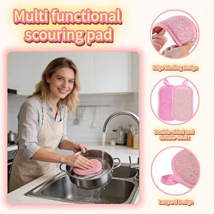 Dual-Sided Kitchen Scrubbing Sponges, Heavy Duty Non-Scratch Cleaning Sponges, Extra Thick Dual-Sided Sponge with Hooks – Lint-Free & Durable for Pots, Pans, Glass, Stainless Steel & Grills