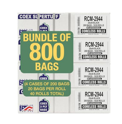 Aluf Plastics 26 Gallon For Slim Jim 1.25 MIL (eq) Black Heavy Duty Trash Bags - 29 inch X 44 inch - Pack of 800 - For Construction, Industrial, Outdoor, & Commercial - style: 26 Gal, 1.25 Mil Equiv, 800 Count