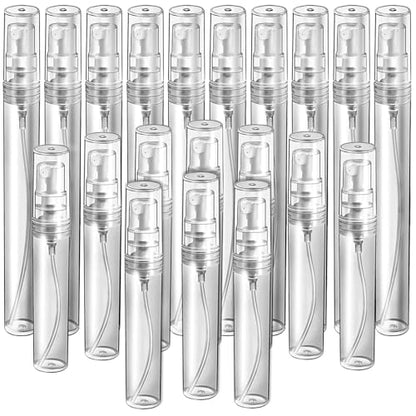 Teenitor 20Pcs Mini Spray Bottles, 10ml 5ml Perfume Atomizer Fine Mist, Plastic Perfume Bottles Empty, Clear Perfume Travel Refillable Spray Bottle - size: 5ml & 10ml