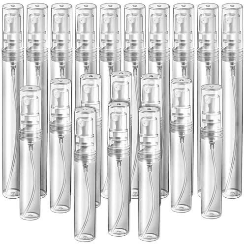 Teenitor 20Pcs Mini Spray Bottles, 10ml 5ml Perfume Atomizer Fine Mist, Plastic Perfume Bottles Empty, Clear Perfume Travel Refillable Spray Bottle - size: 5ml & 10ml