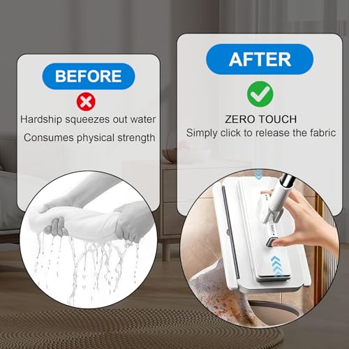 Snap Grip Mini Mop, Hands Free Flat Mop with 135cm Long Handle & Upgraded Water Squeegee – Zero-Touch Cloth Change Compatible with Face Towels, Wet/Dry for Hardwood, Tile, Corners