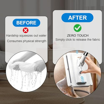 Snap Grip Mini Mop, Hands Free Flat Mop with 135cm Long Handle & Upgraded Water Squeegee – Zero-Touch Cloth Change Compatible with Face Towels, Wet/Dry for Hardwood, Tile, Corners